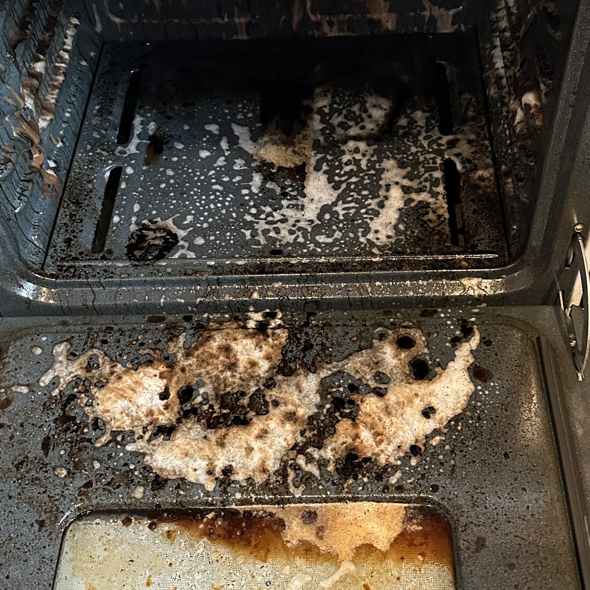 Oven interior before and after a deep clean — before