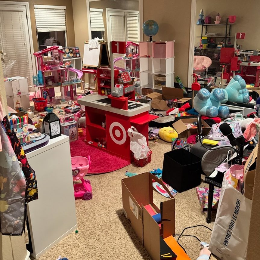 Children's playroom before and after a full reset — before